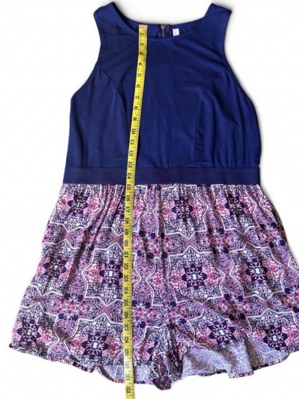 Xhilaration XL Navy Pink Boho Print Cutout Back Romper Summer Festival - Picture 10 of 11
